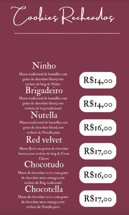 Cardápio Cookies Recheados